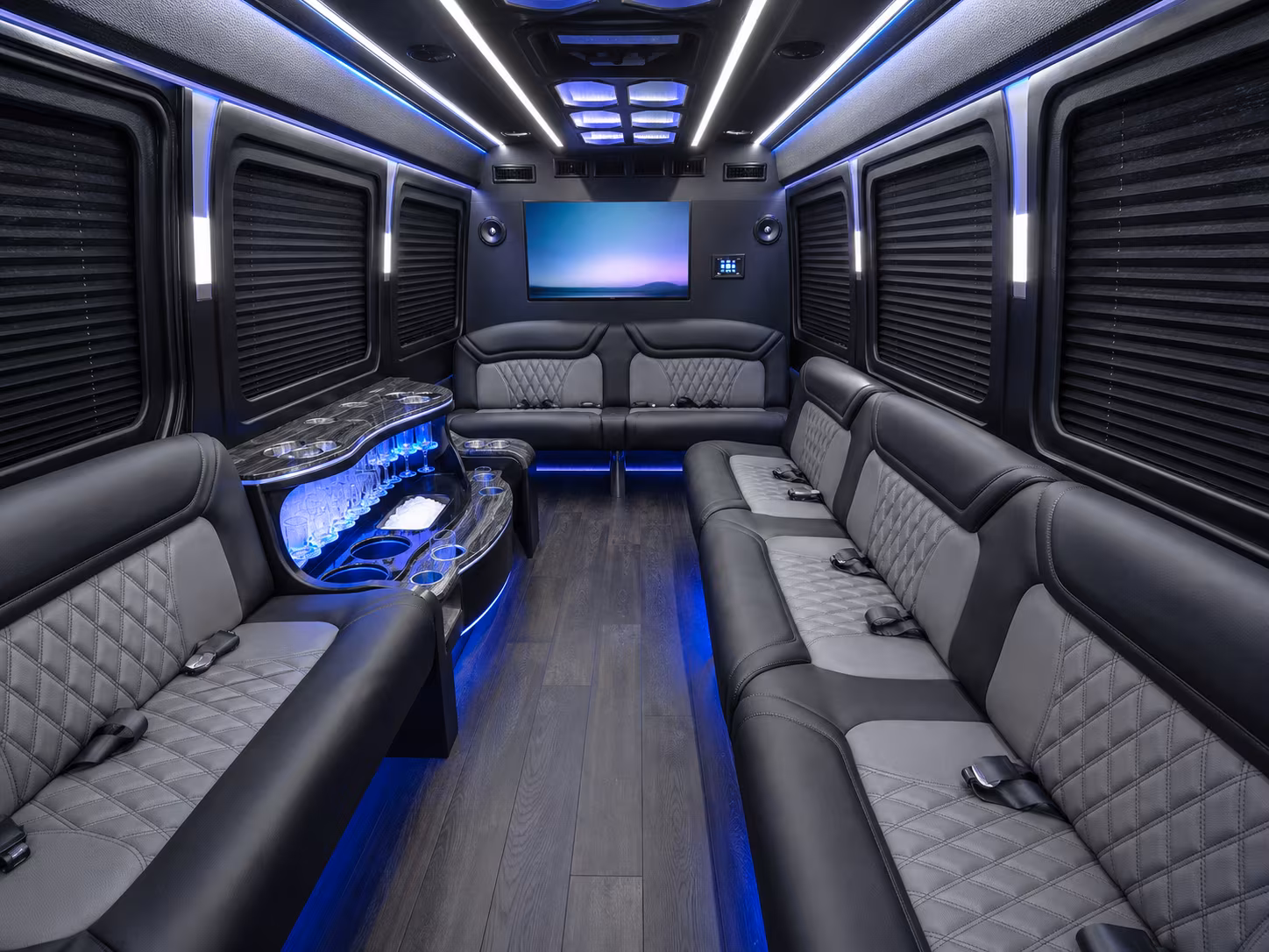 baytown 15 passenger party bus inside