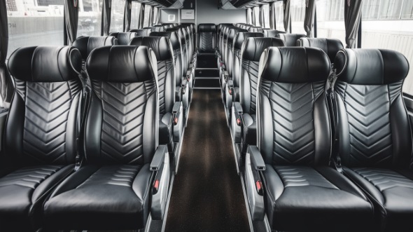 50 passenger charter bus inside galveston